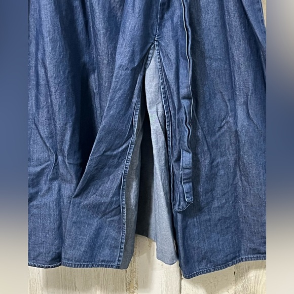 Eloquii Blue off Shoulder Lightweight Denim Dress Tie Front and 3/4 Sleeves - Picture 5 of 12